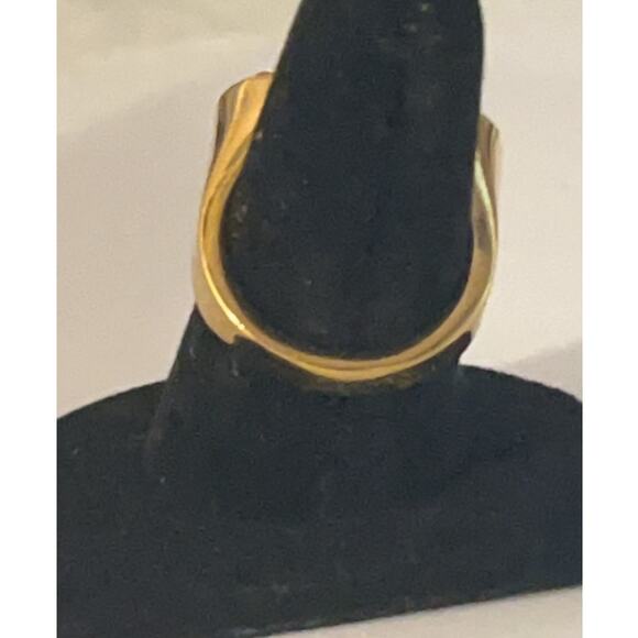 Versace Gold Color Metal & Crystal Medusa Head Curve Ring - SZ 7.25/7.5 - Unisex - Picture 3 of 9
